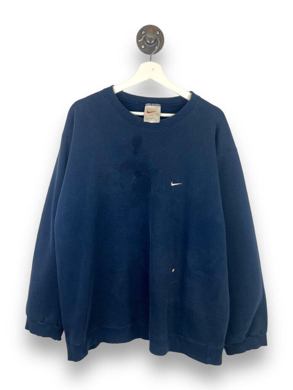 Vintage 90s Nike Embroidered Mini Swoosh Crewneck Sweatshirt Size XL Navy Blue