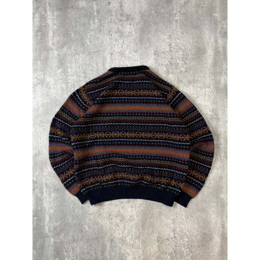 Vintage L.L. Bean Abstract Striped 100% Wool Pullover Knit Sweater Size Medium