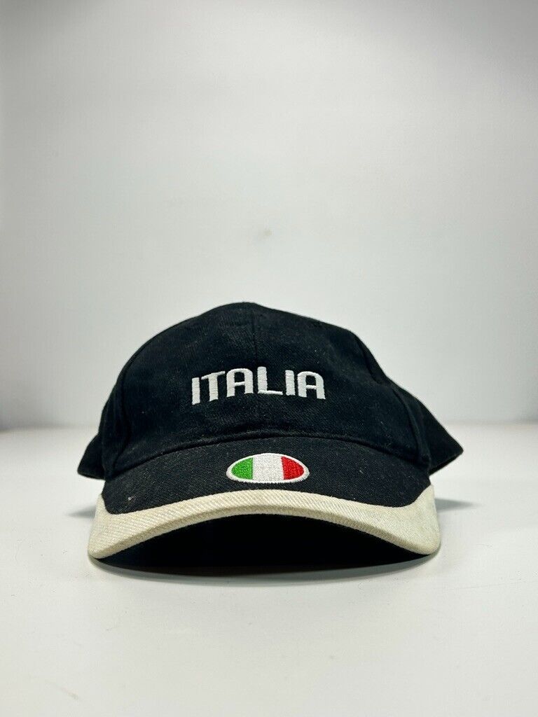 Vintage Italia Embroidered Destination Spell Out Strapback Hat OSFA Black