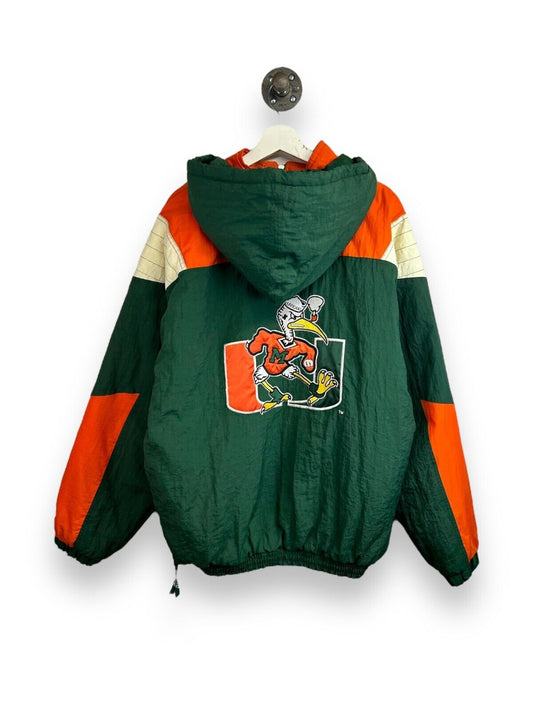 Vintage 90s Miami Hurricanes NCAA Insulated 1/2 Zip Hooded Jacket Size Large