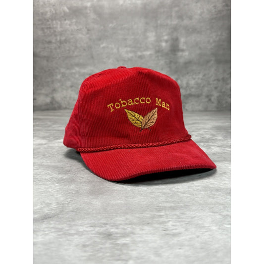 Vintage 90s Tobacco Man Embroidered Spellout Corduroy Strapback Hat OSFA