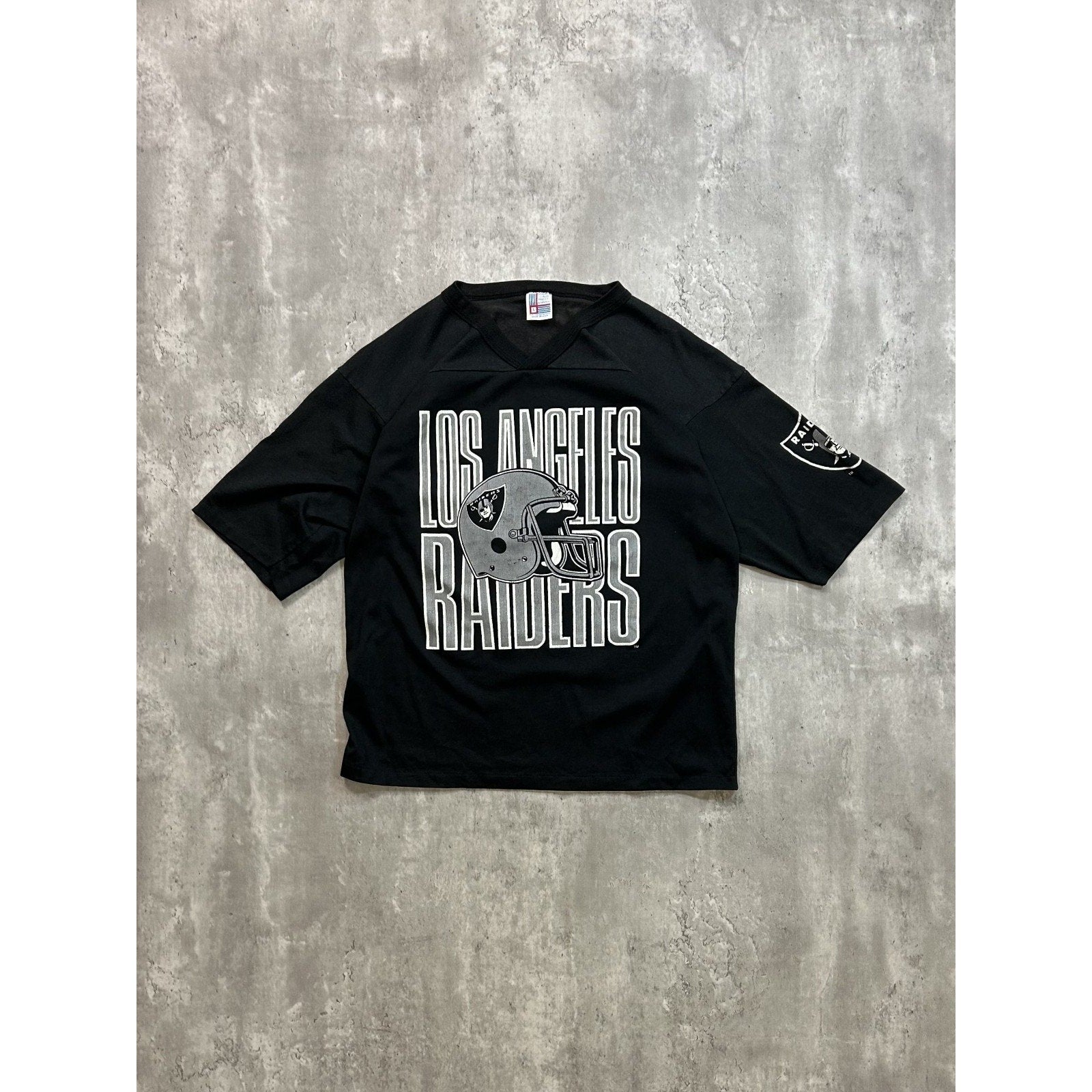 Vintage 90s Los Angeles Raiders NFL Helmet Spellout Graphic Jersey Size Large