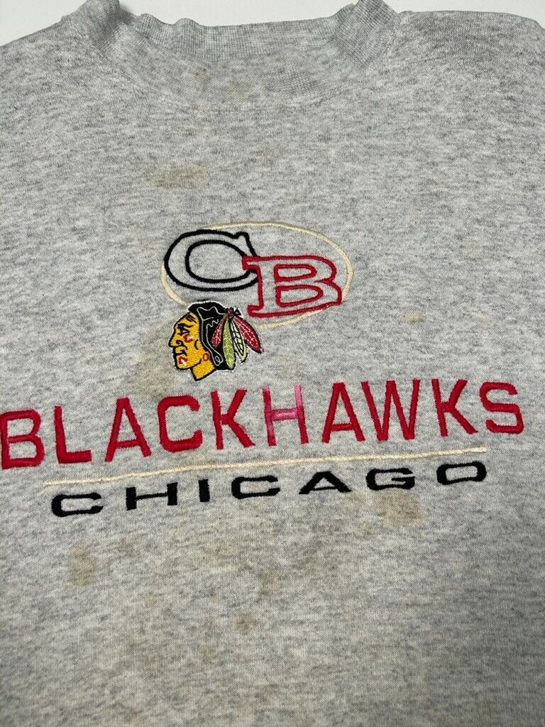Vintage 90s Chicago Blackhawks Embroidered Spell Out Logo 7 Sweatshirt Sz Large