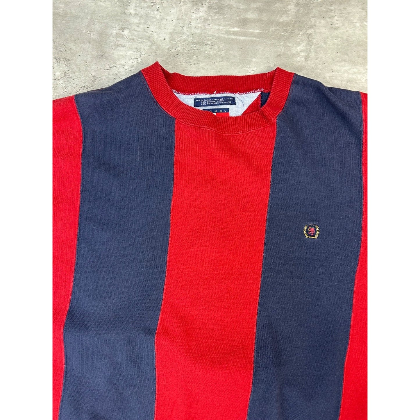 Vintage Chaps Embroidered Crest Striped Crewneck Sweatshirt Size Large