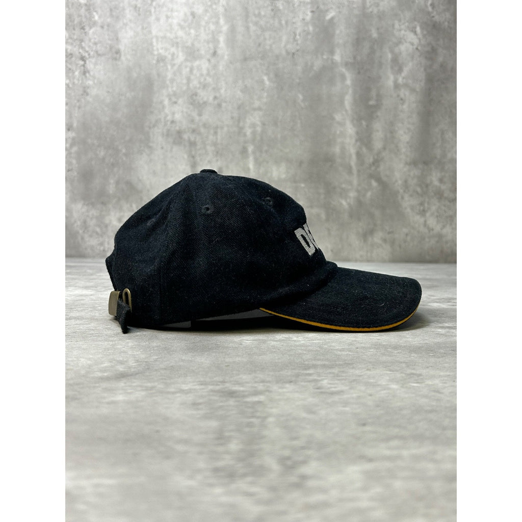 Vintage John Deere Embroidered Spellout Black Strapback Hat OSFA