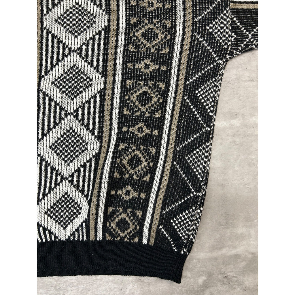 Vintage 80s Sears Geometric Striped Print Pullover Knit Sweater Size Medium