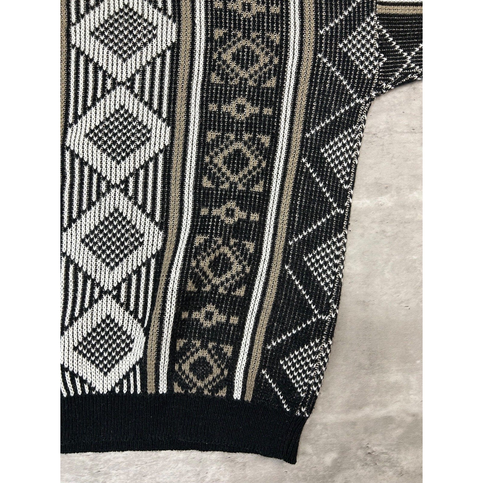 Vintage 80s Sears Geometric Striped Print Pullover Knit Sweater Size Medium