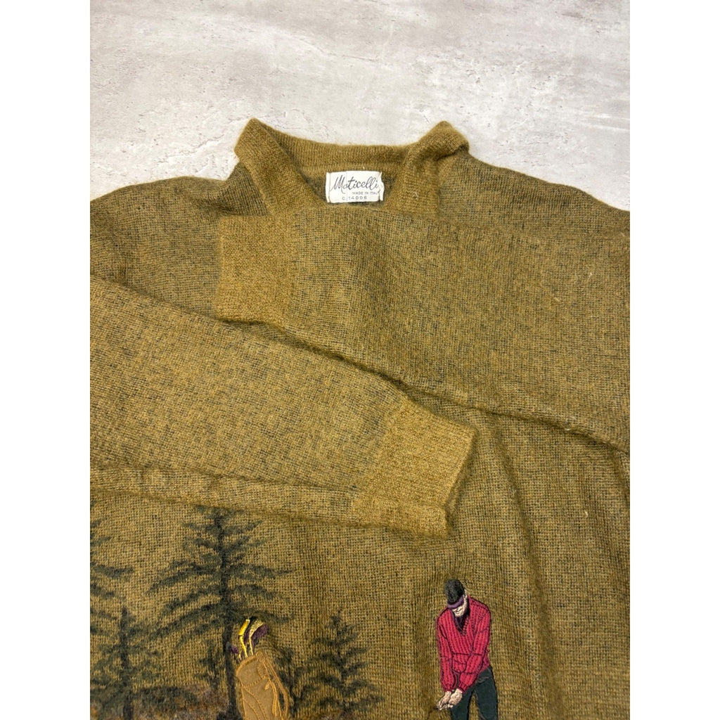 Vintage Montecelli Embroidered Golf 1/4 Button Knit Sweater Size Small