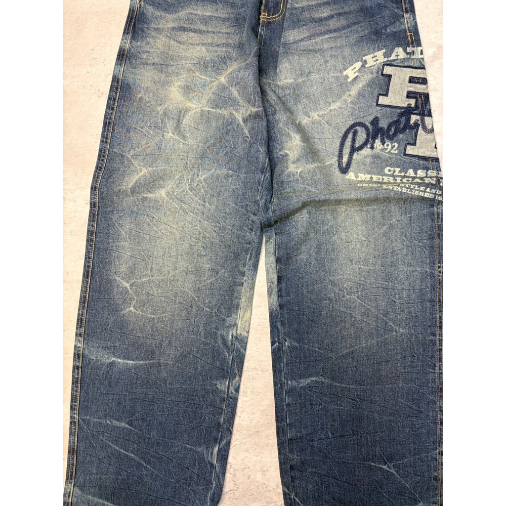 Vintage Womens Y2K Phat Farm Embroidered Logo Dark Wash Faded Denim Pants