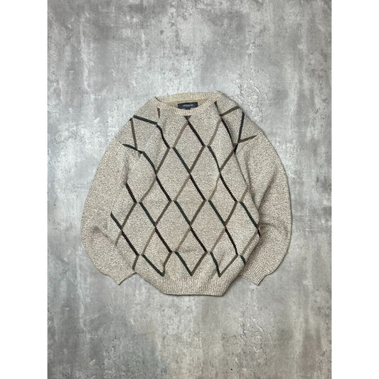 Croft And Barrow Diamond Print Earth Tones Pullover Ribbed Sweater Size Large