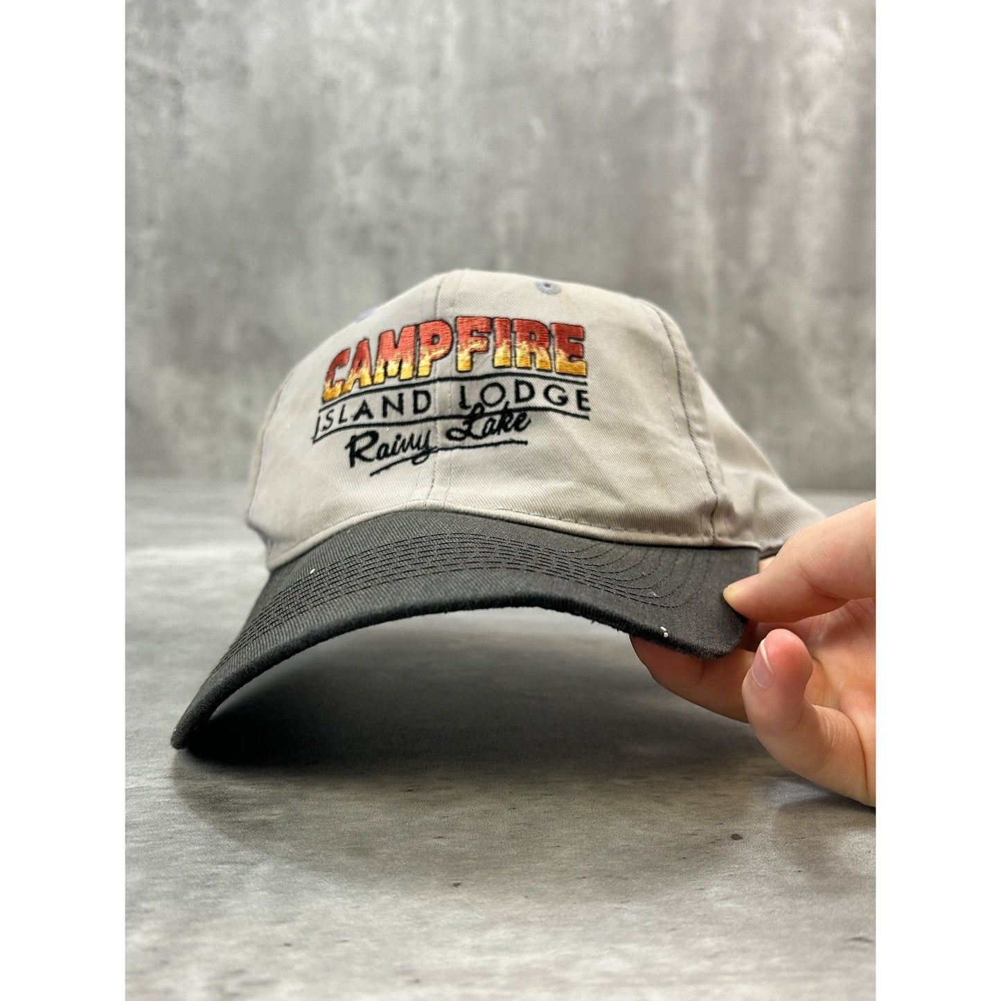 Vintage 90s Camp Fire Island Lodge Embroidered Spellout Snapback Hat OSFA