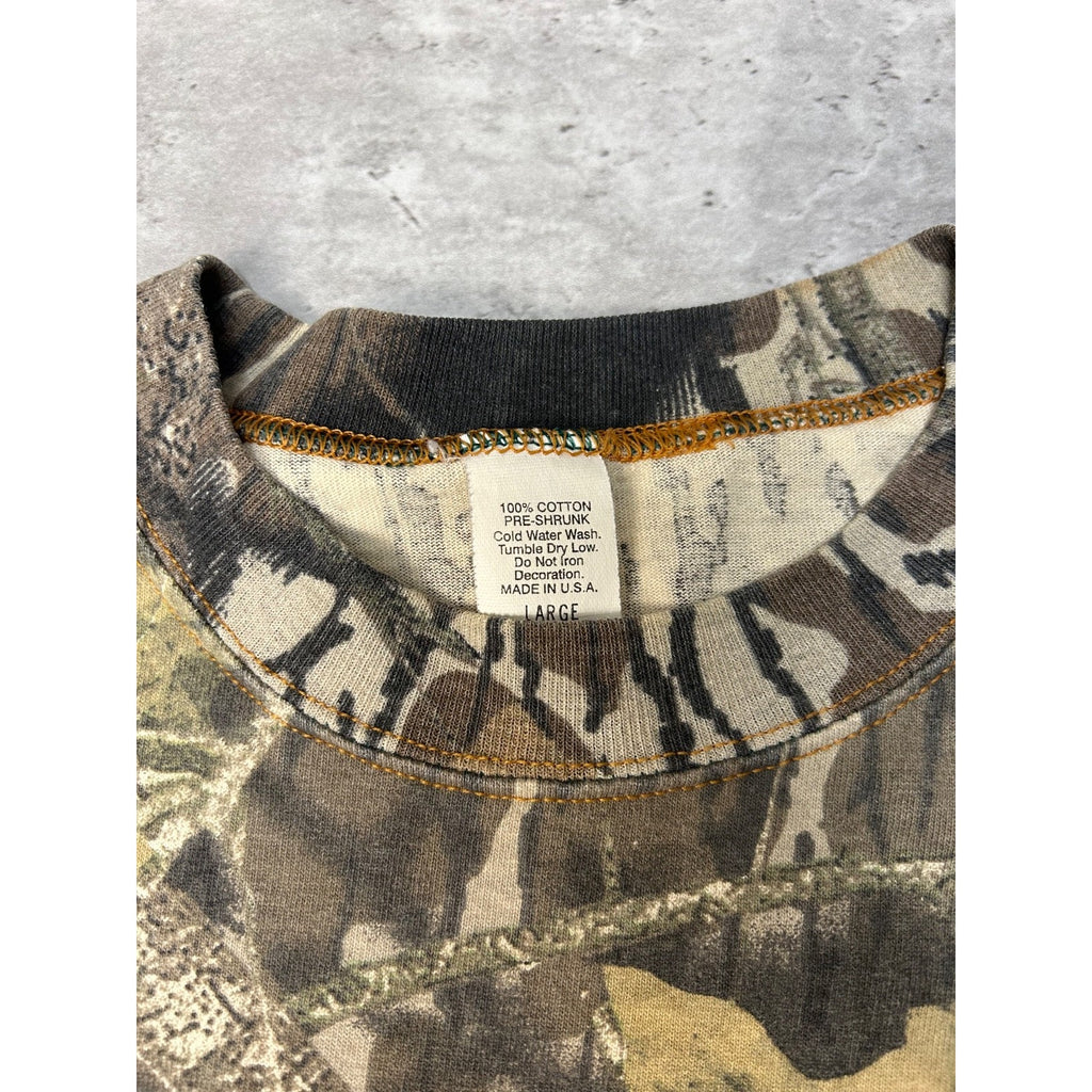 Vintage Mossy Oak Tree Camo Hunting Long Sleeve T-Shirt Size Large