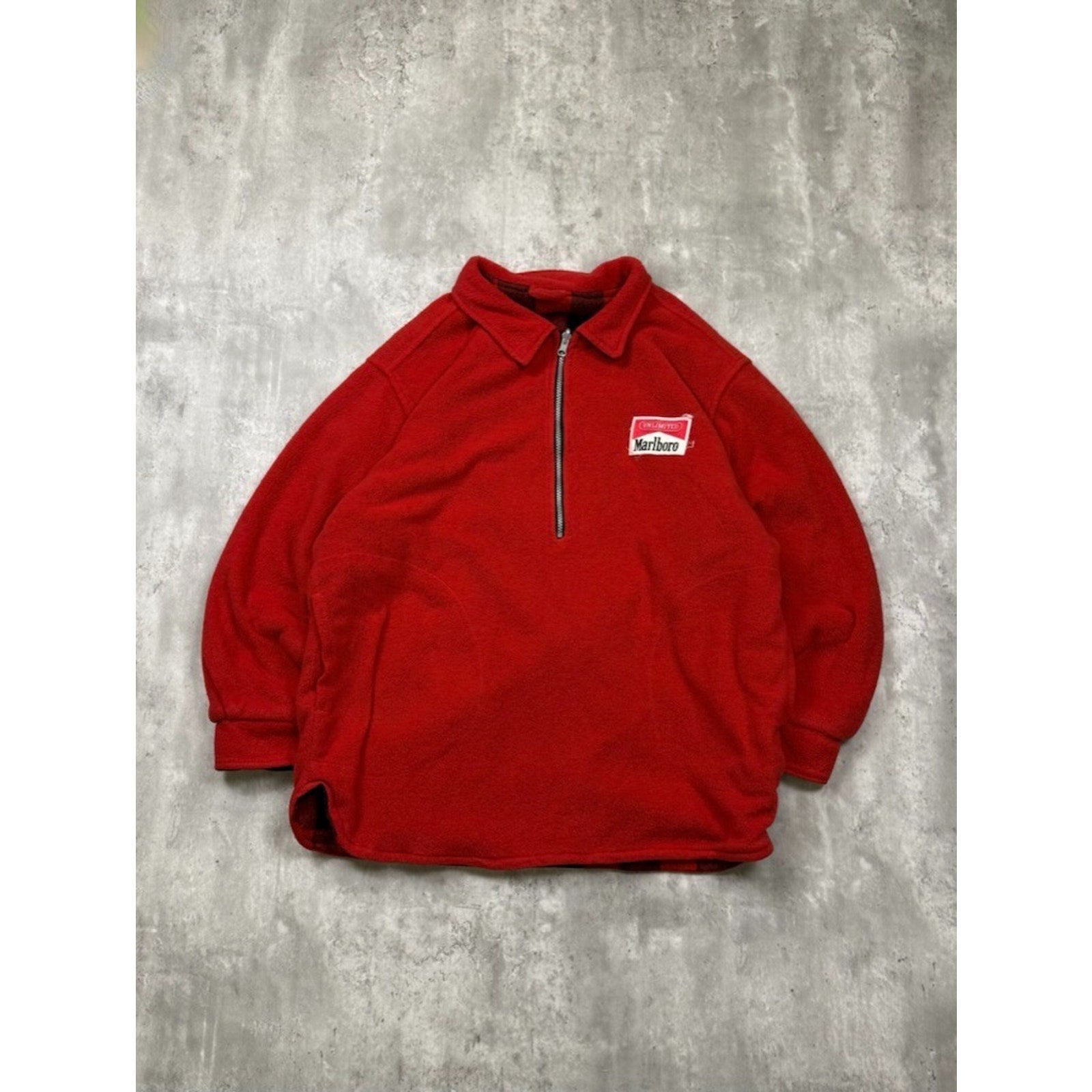 Vintage 90s Marlboro Unlimited Reversible Fleece 1/2 Zip Sweatshirt Size Large