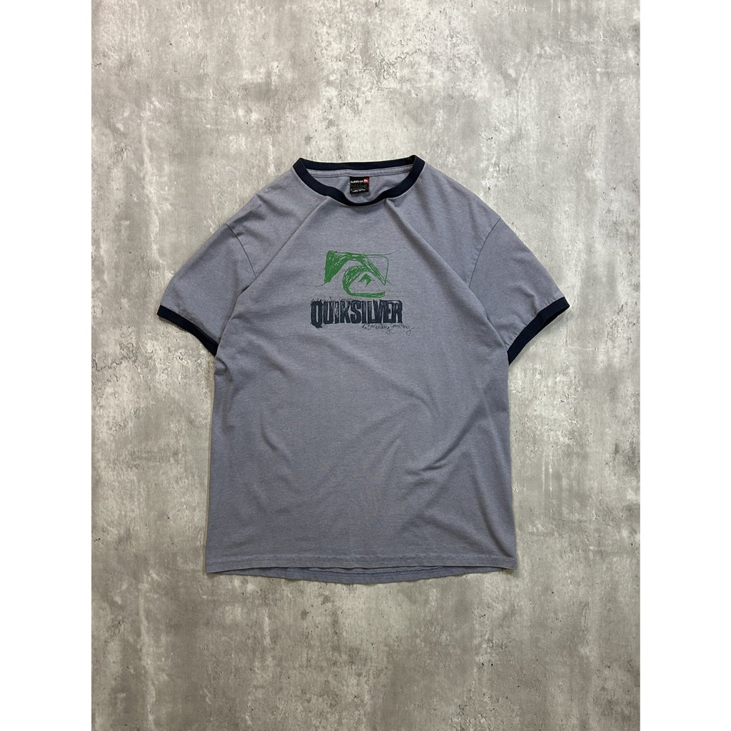 Vintage Y2K Quiksilver Spellout Logo Graphic Ringer T-Shirt Size Large