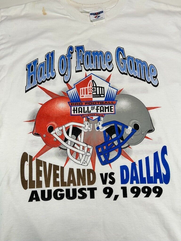 Vintage 1999 Browns Vs Cowboys NFL Hall Of Fame Game Football T-Shirt Size XL