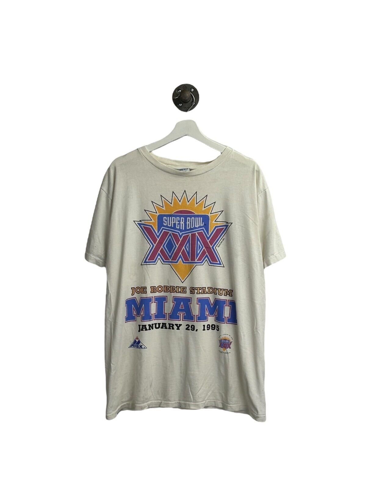 Vintage 1995 NFL Super Bowl XXIX Miami Graphic Football T-Shirt Size Large White