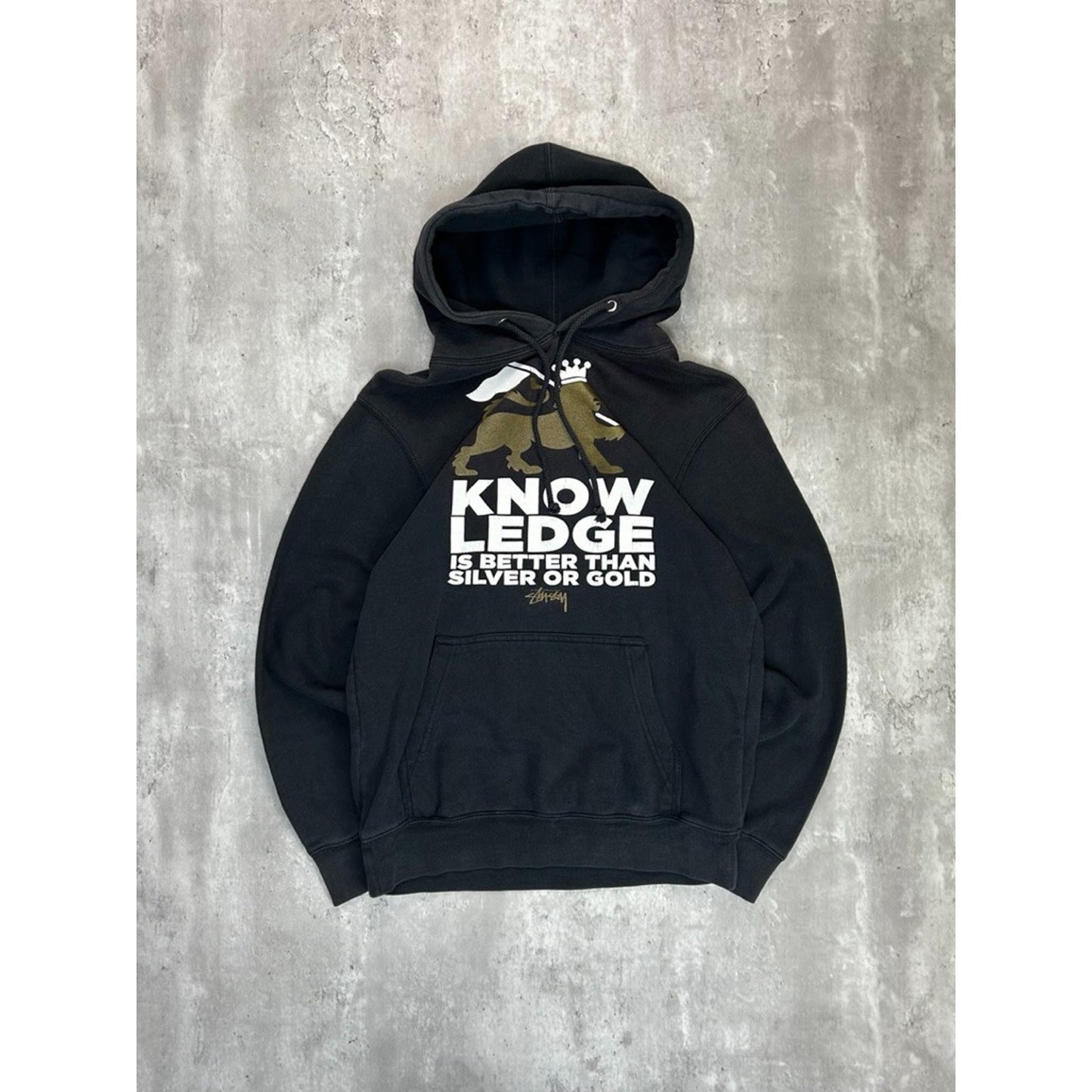 Vintage Stussy Knowledge Spellout Graphic Hooded Sweatshirt Size Small