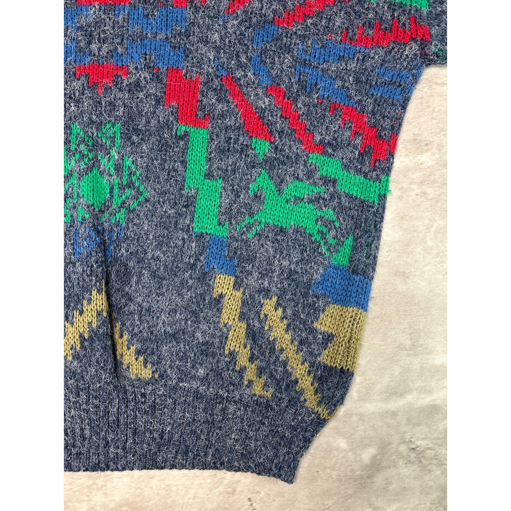 Vintage 80s/90s Abstract Aztec Print Pullover Ribbed Knit Sweater Size XL