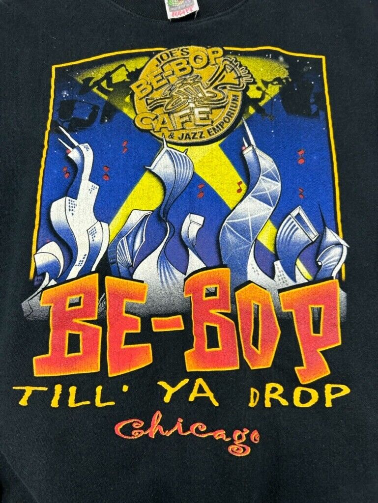 Vintage 90s Be-Bop Till Ya Drop Joe Be-Bops Cafe Jazz Sweatshirt Size Large