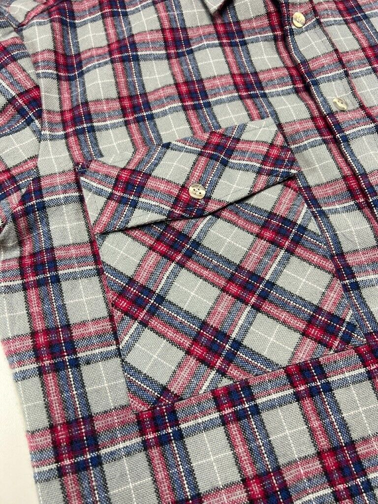 Vintage 90s Double Pocket Plaid Long Sleeve Button Up Shirt Size Medium