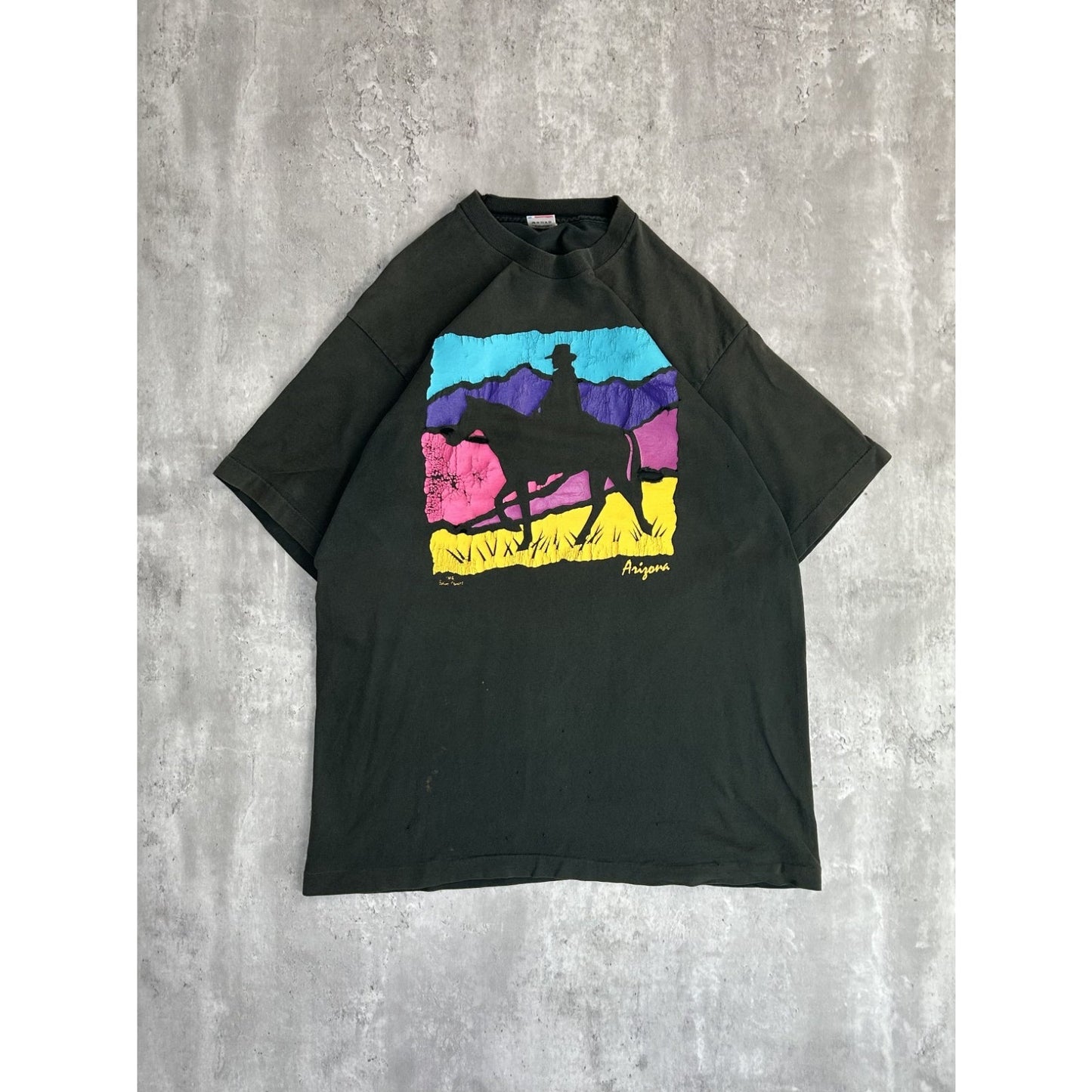Vintage 90s Arizona Cowboy Graphic Destination T-Shirt Size XL Black