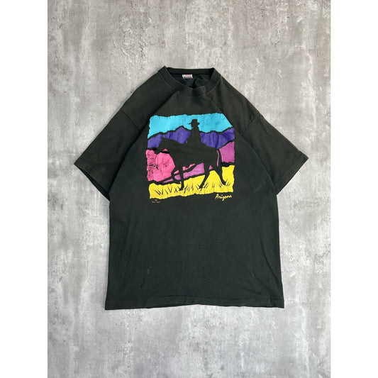 Vintage 90s Arizona Cowboy Graphic Destination T-Shirt Size XL Black