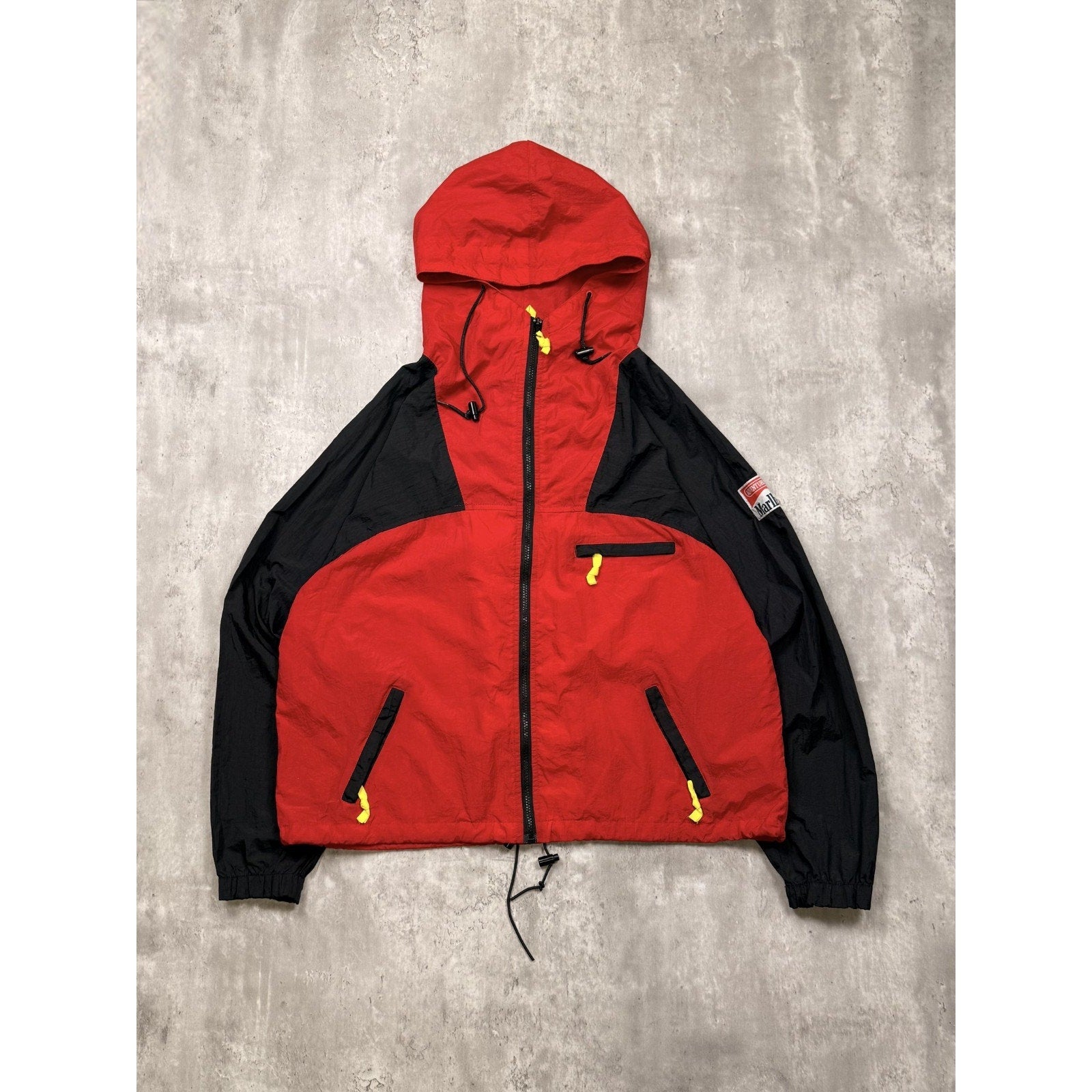 Vintage 90s Marlboro Adventure Team Two Tone Hooded Windbreaker Jacket Sz Large