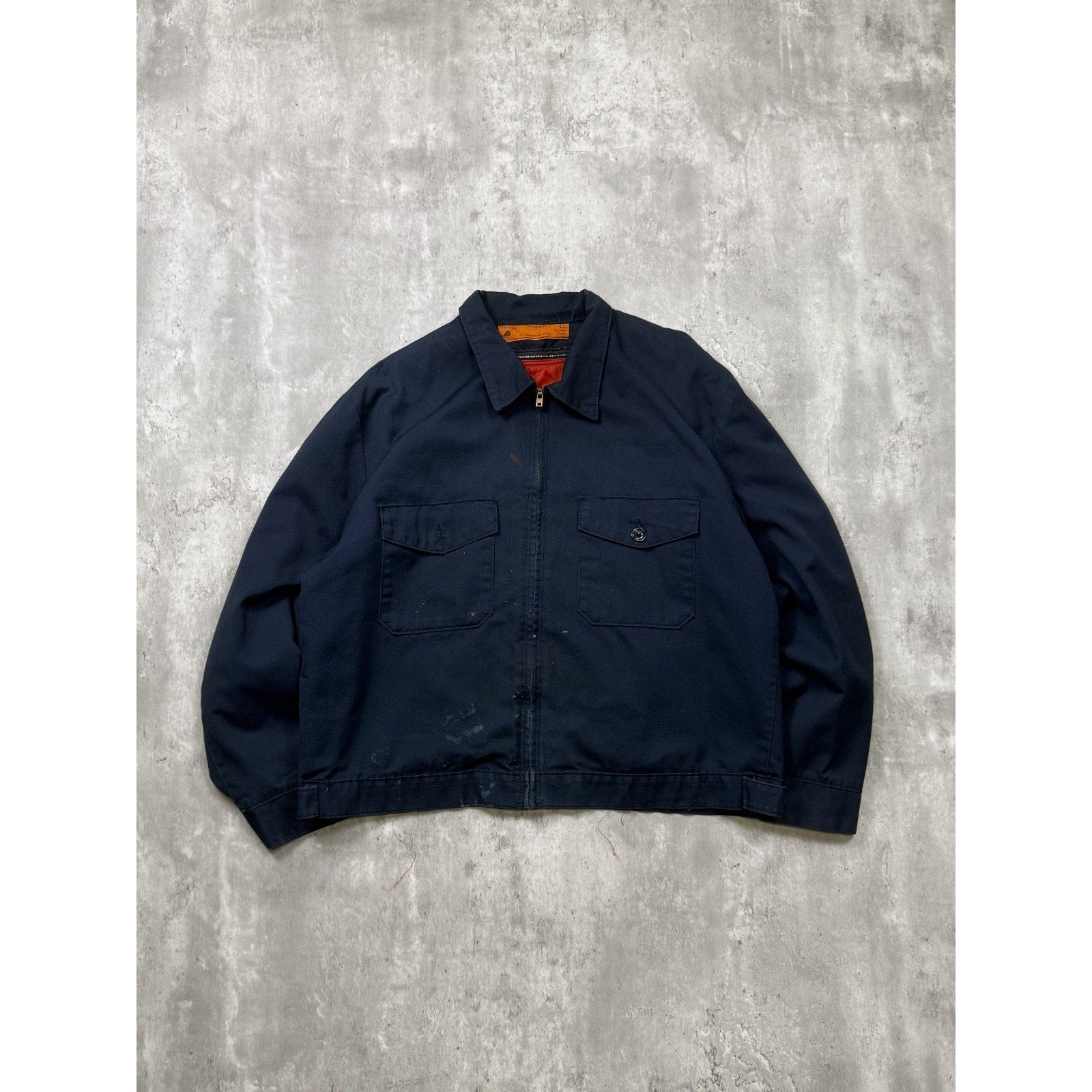 Vintage 1970s Red Kap Two Pocket Navy Blue Canvas Workwear Jacket Size Large