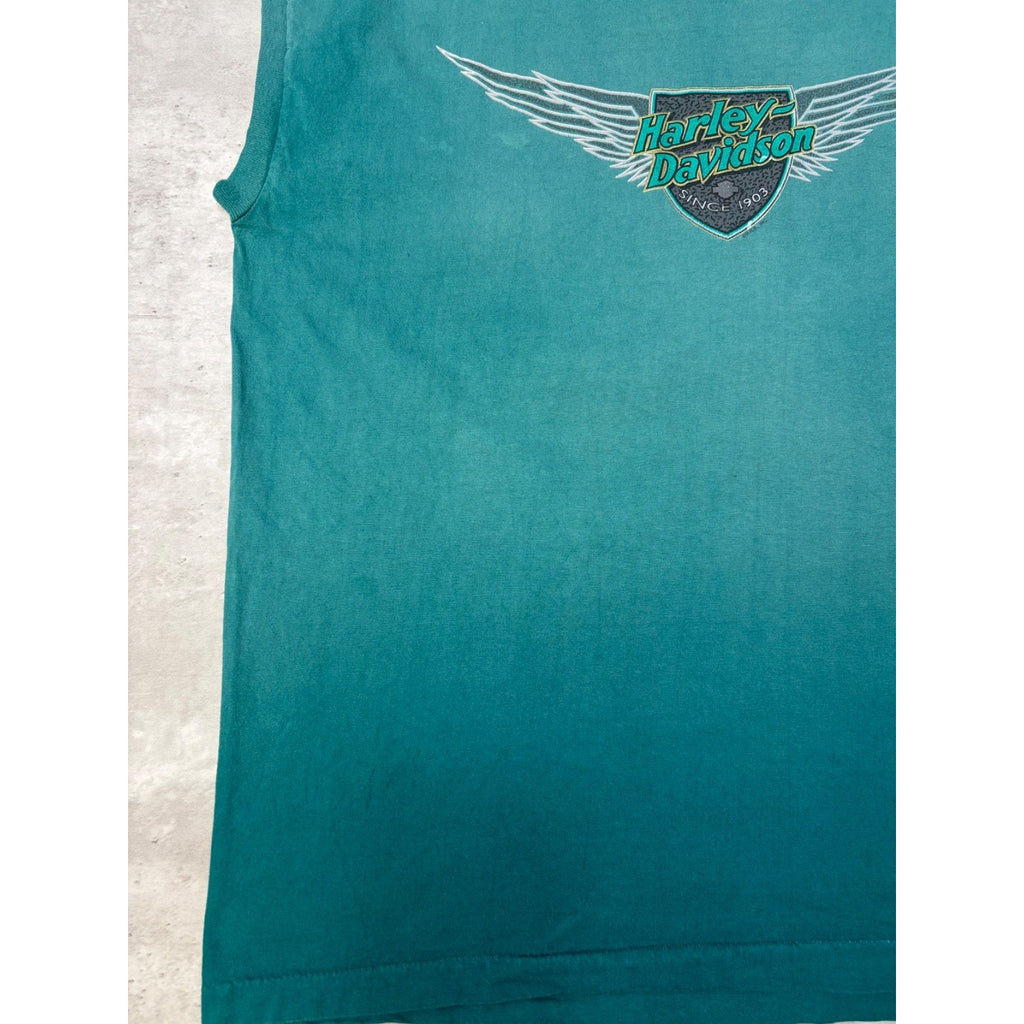 Vintage Harley Davidson Spellout Winged Crest Graphic Sleeveless T-Shirt Size XL