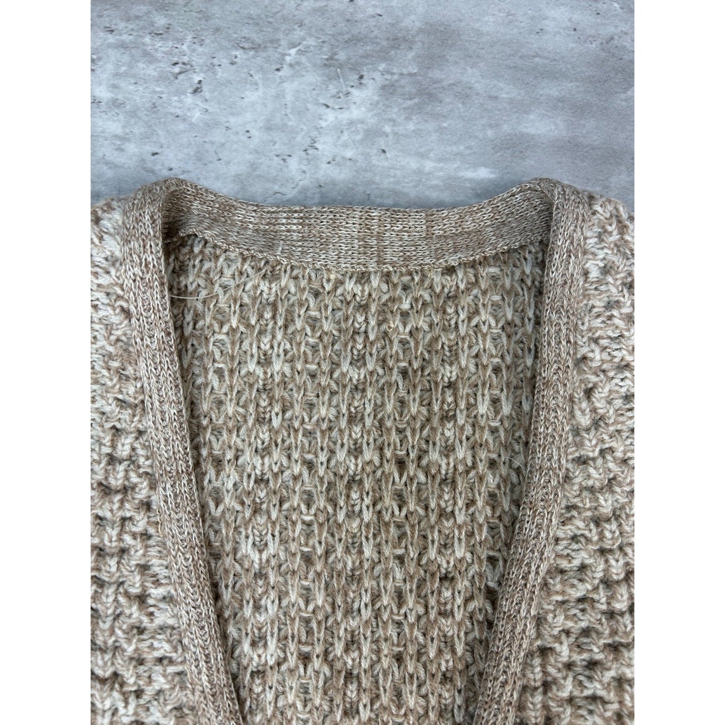 Vintage 80s/90s 3/4 Button Textured Knit Cardigan Sweater Size Large Beige