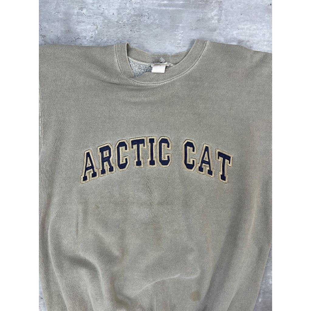 Vintage 90s Arctic Cat Embroidered Spellout Earth Tone Sweatshirt Size Medium