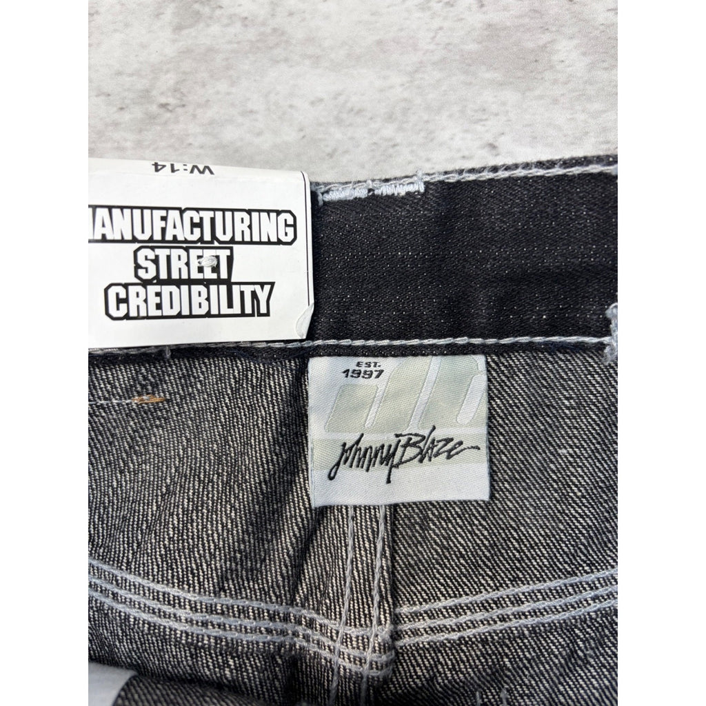 Vintage Y2K Womens Johnny Blaze Embroidered Script Black Wash Denim Pants