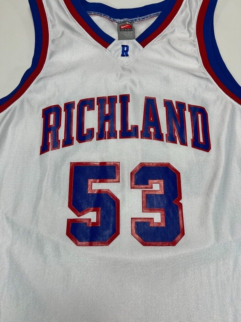 Vintage Richland #53 Collegiate Stitched Basketball Jersey Size XL White