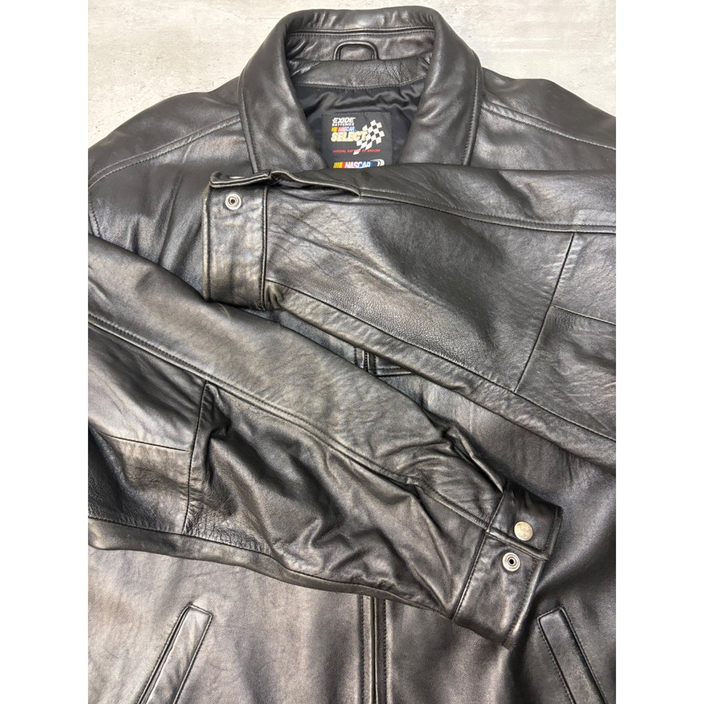 Vintage 2000 Nascar Embroidered Logo Leather Bomber Jacket Size XL