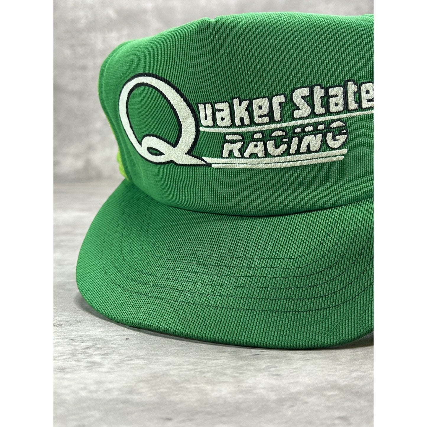 Vintage 1980s Quaker State Racing Graphic Spellout Trucker Snapback Hat OSFA