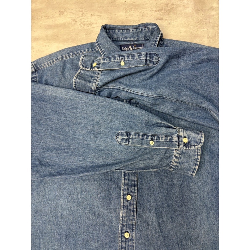 Vintage Polo Ralph Lauren Embroidered Pony Dark Wash Button Up Shirt Size XL