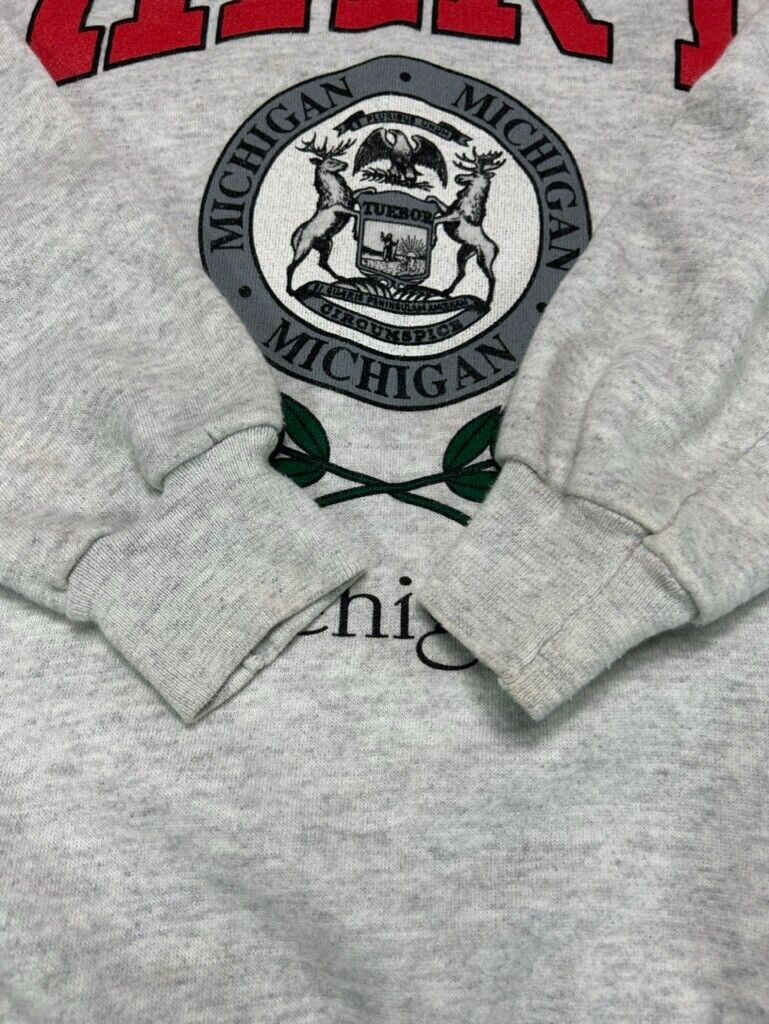 Vintage 1992 Hart Michigan Crest Graphic Spellout Crewneck Sweatshirt Size Large