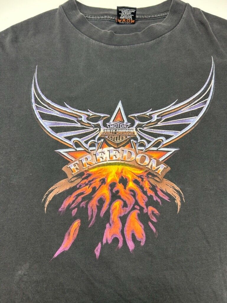 Vintage 90s Harley Davidson Freedom Flame Graphic T-Shirt Size 3XL Black