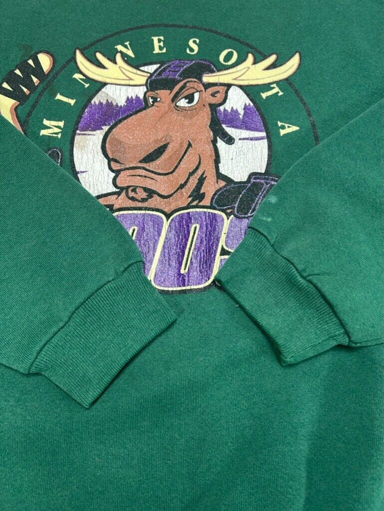 Vintage Minnesota Moose IHL Mascot Spellout Hockey Sweatshirt Size Medium Green