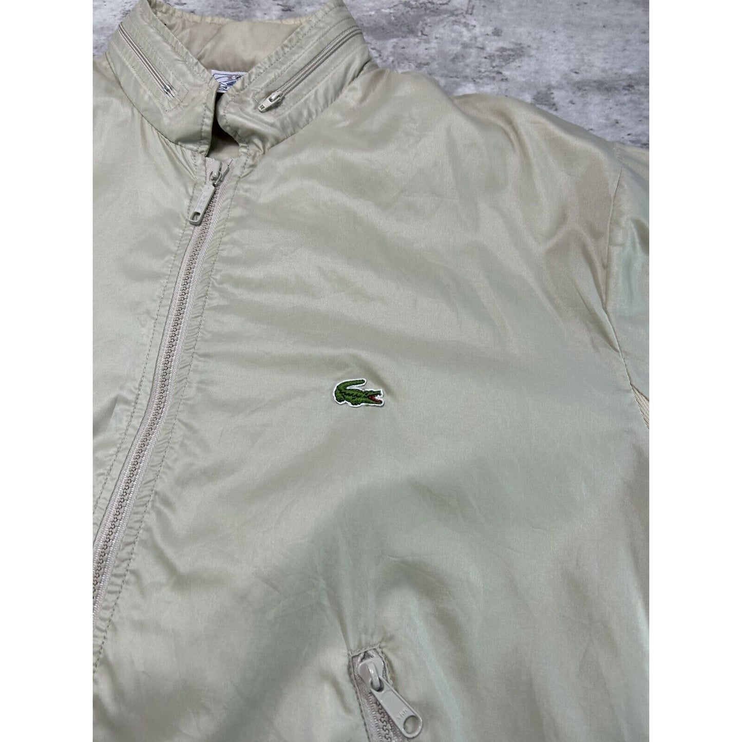 Vintage 1980s Izod Lacoste Nylon Full Zip Windbreaker Jacket Size XL Beige