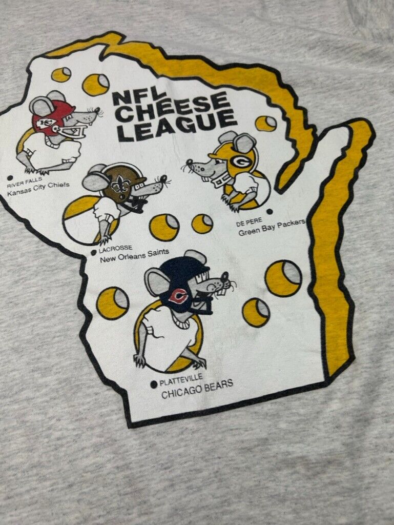 Vintage 90s NFL Cheese League Football Parody Graphic T-Shirt Size Large Gray