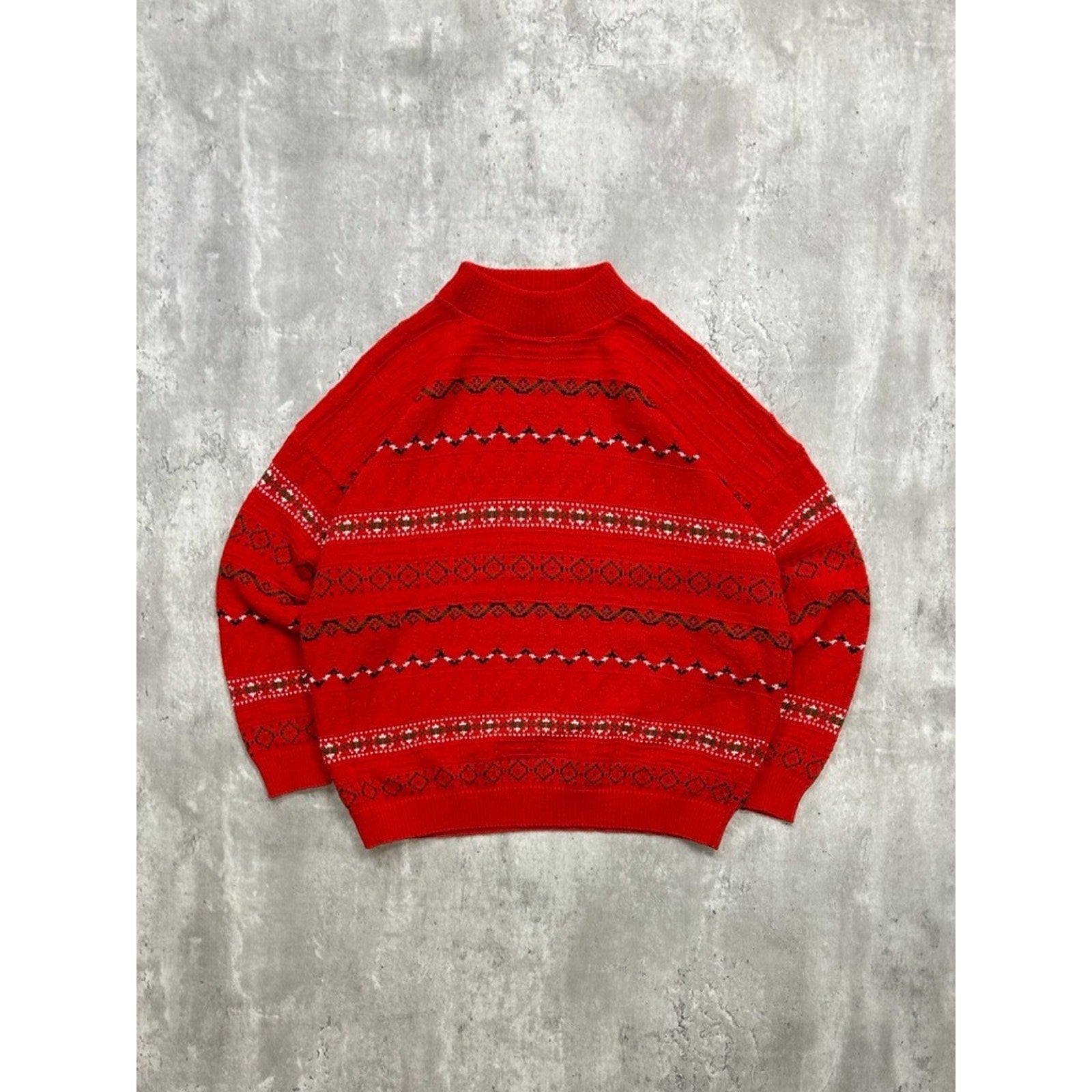 Vintage 90s Abstract Striped Print Pullover Mock Neck Knit Sweater Size XL