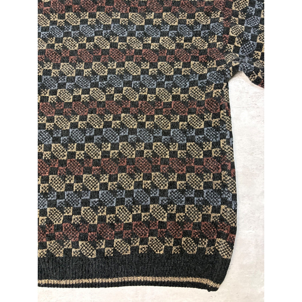Vintage 90s Jantzen Abstract Checkered Print Pullover Knit Sweater Size XL