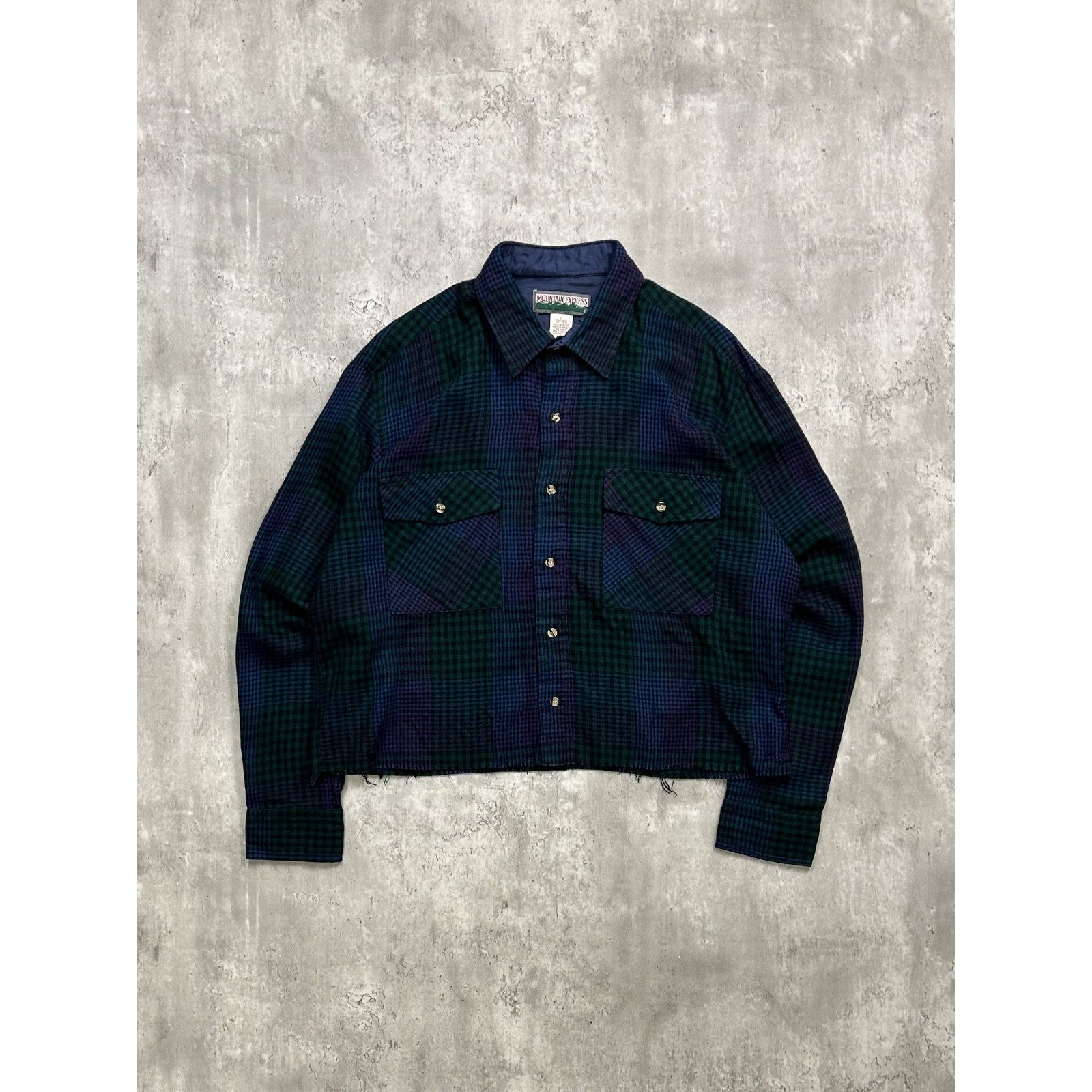 Vintage 90s Mountain Express Plaid Reworked Cropped Button Up Shirt Size Large