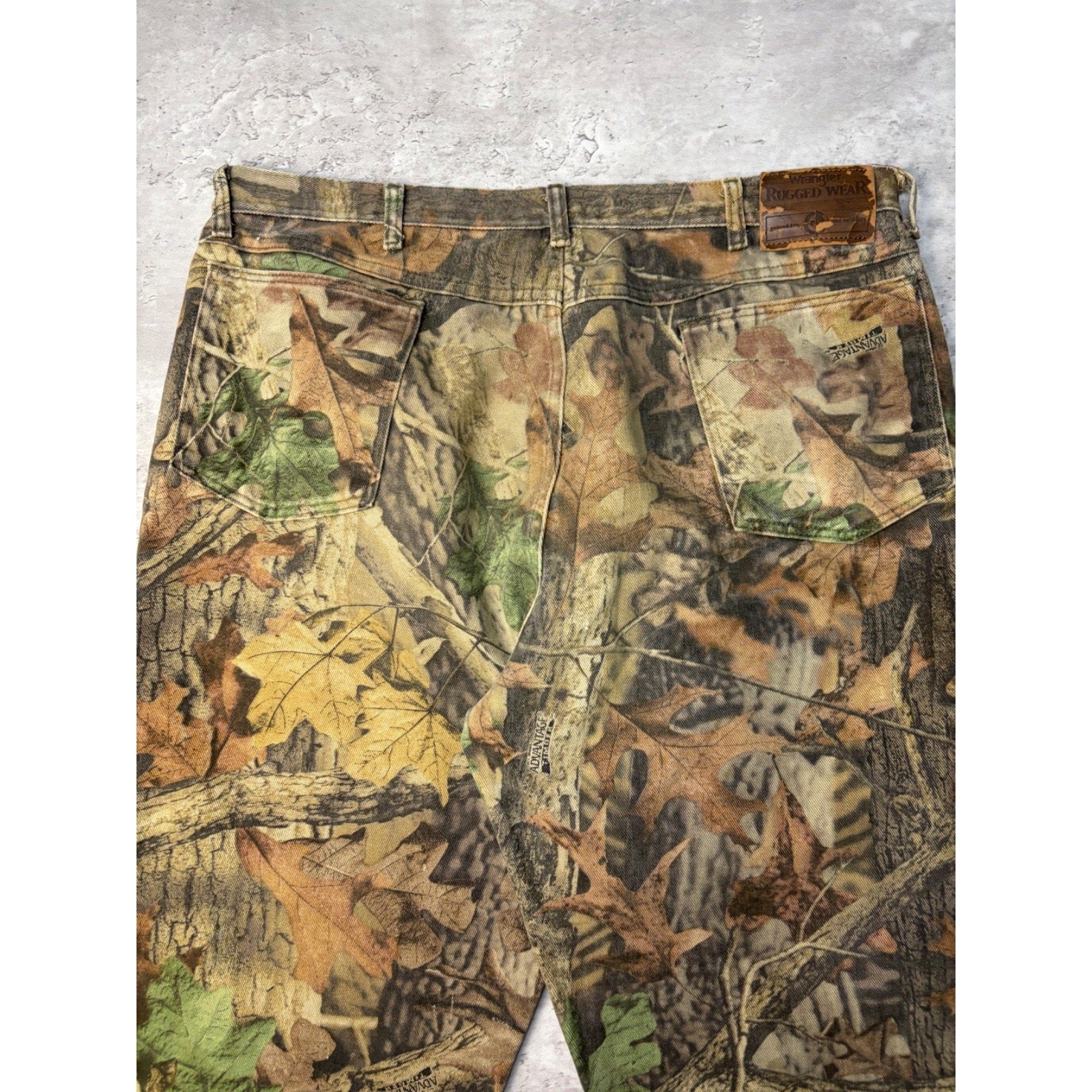 Vintage Wrangler Rugged Wear Advantage Timber Camo Denim Hunting Pants Size 39