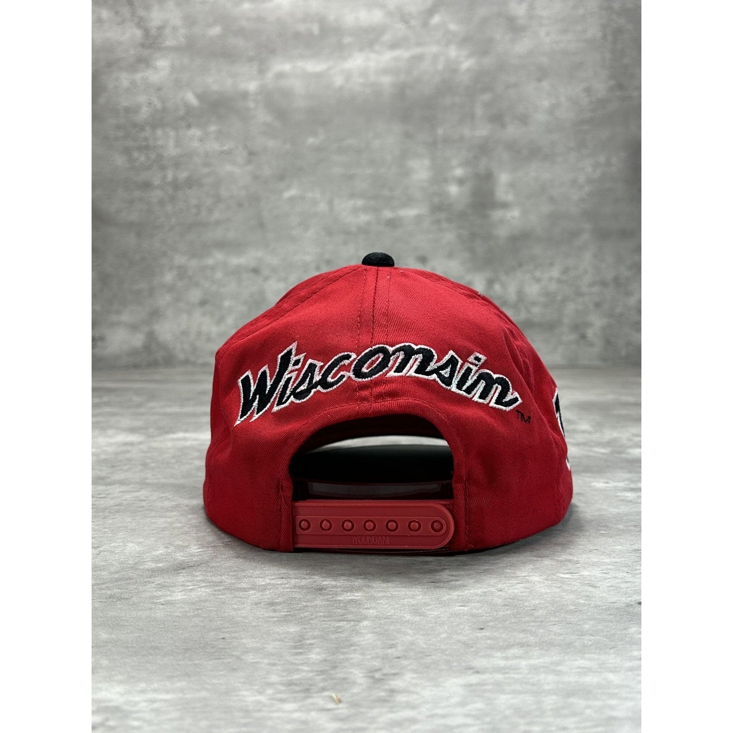 VTG 90s Wisconsin Badgers NCAA Sports Specialties Back Script Snapback Hat OSFA