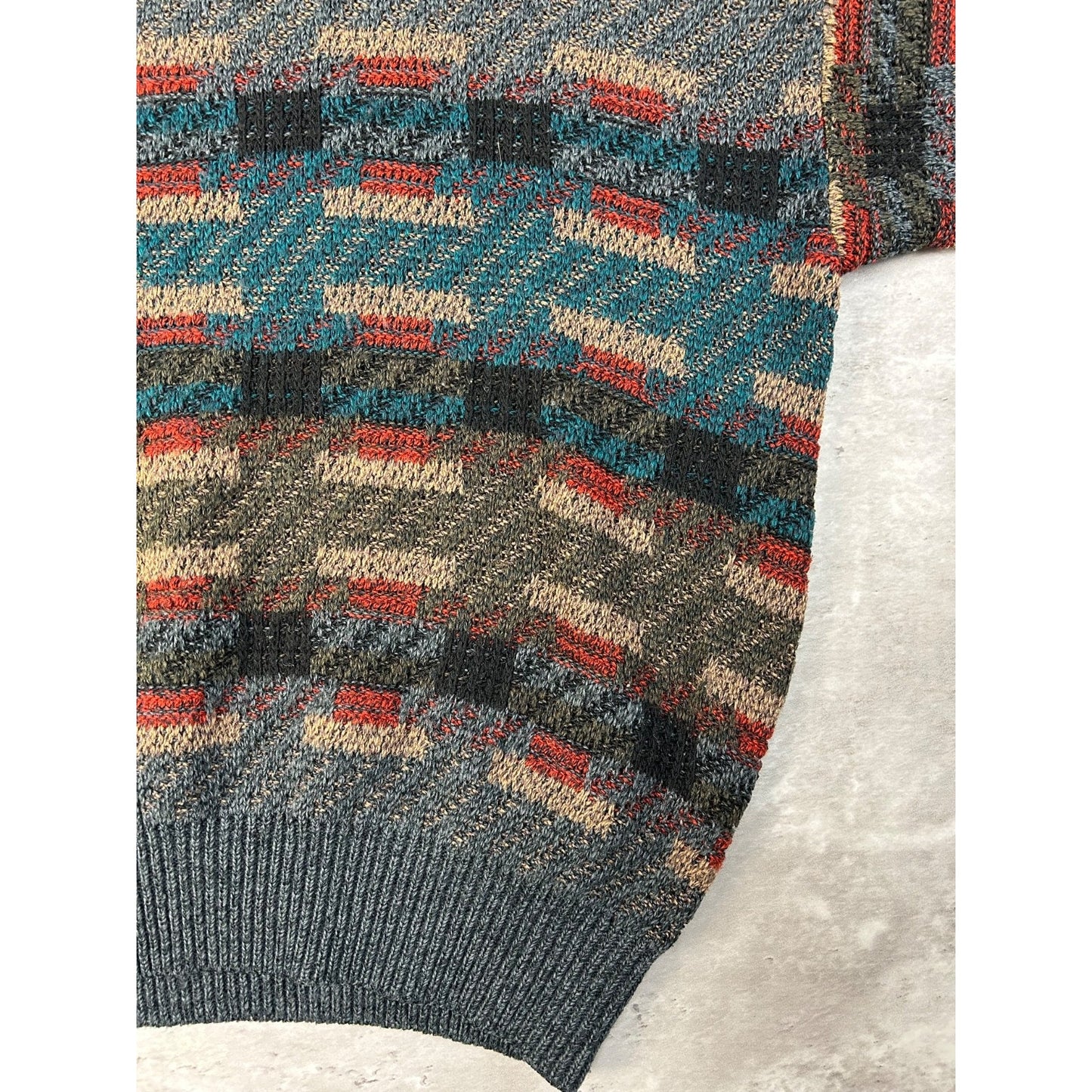 Vintage 90s Abstract Geometric Striped Pullover Knit Sweater Size Large