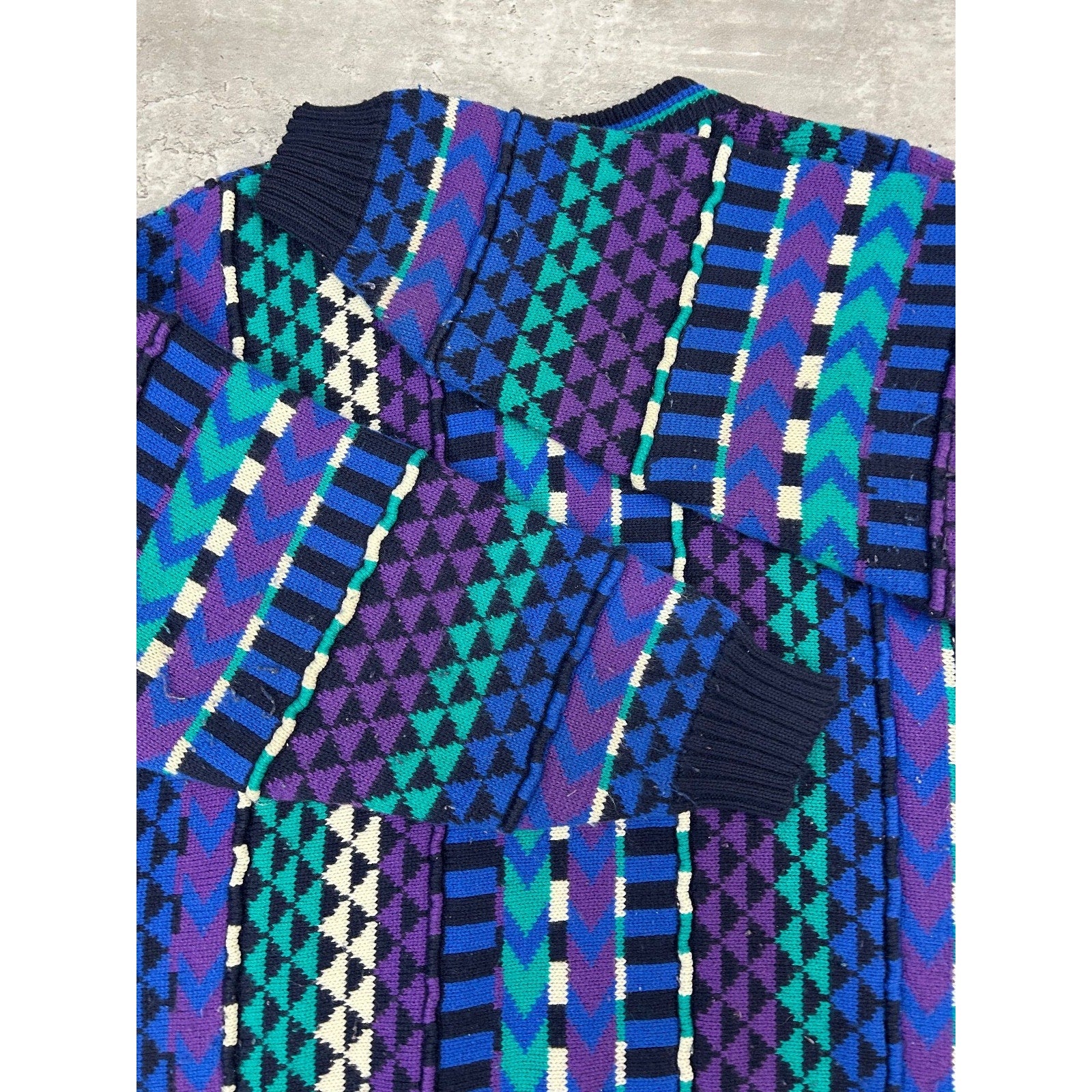 Vintage 90s Geometric Striped Print Pullover Knit Sweater Size XL