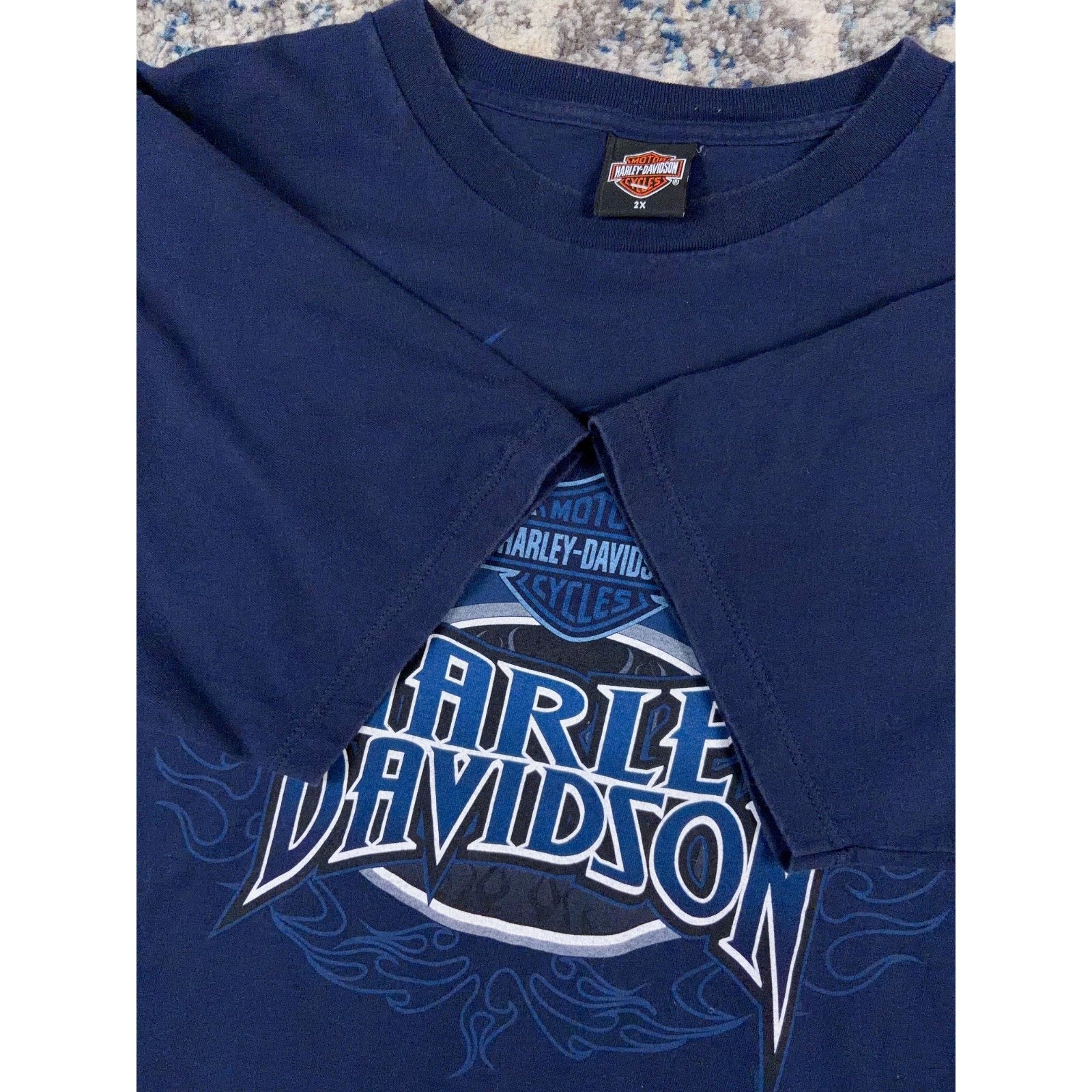 Vintage Harley Davidson Flame Spellout Graphic T-Shirt Size 2XL
