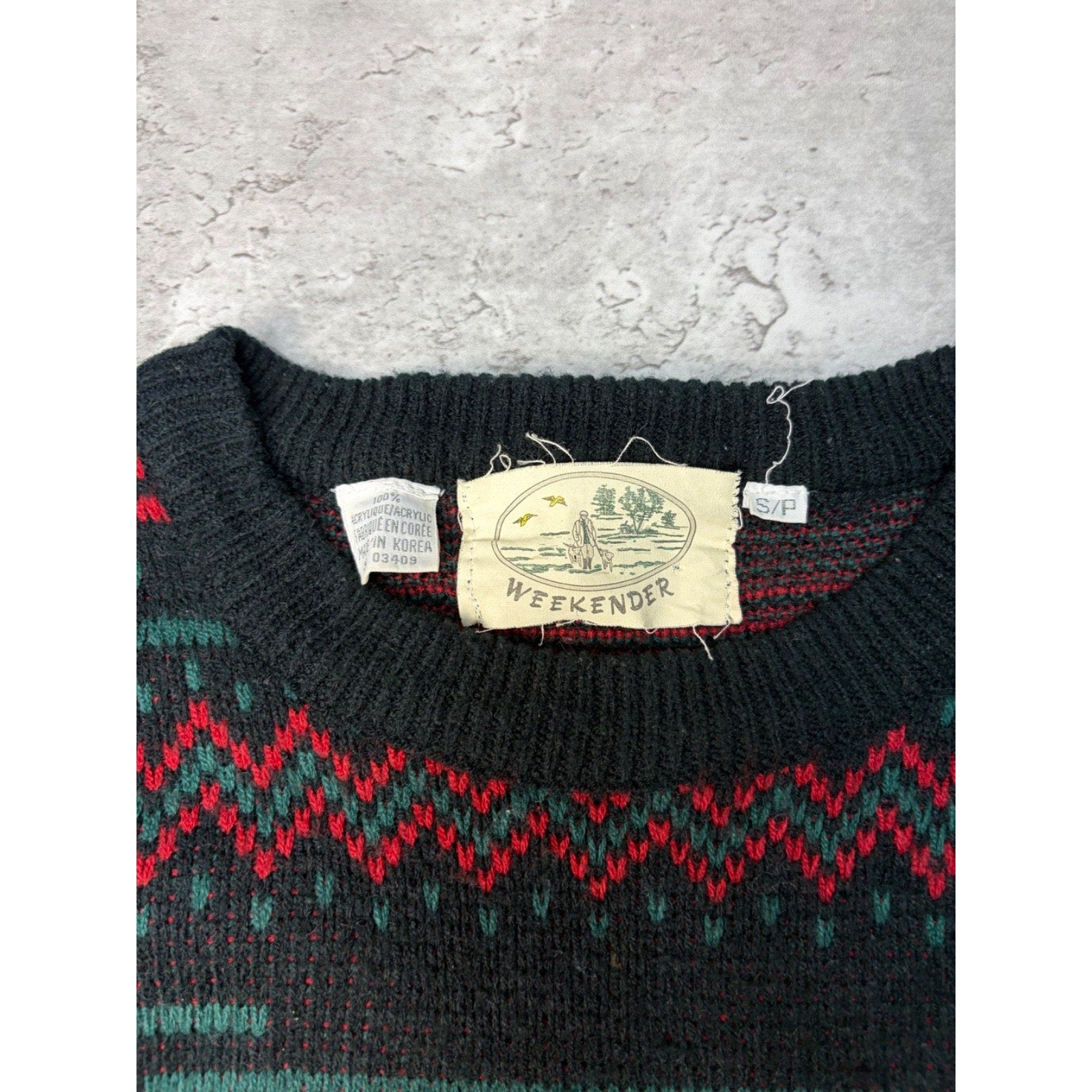 Vintage 80s/90s Weekender Aztec Pattern Print Pullover Knit Sweater Size Small